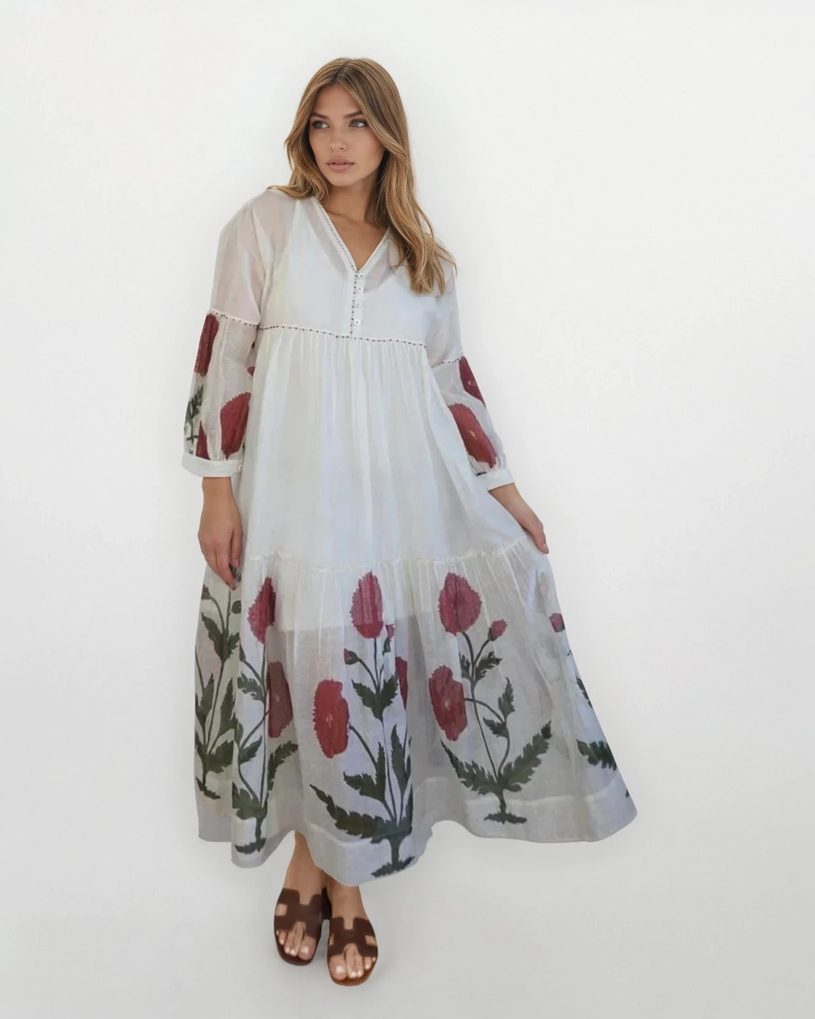 Gia Midi Dress - Cream Rose
