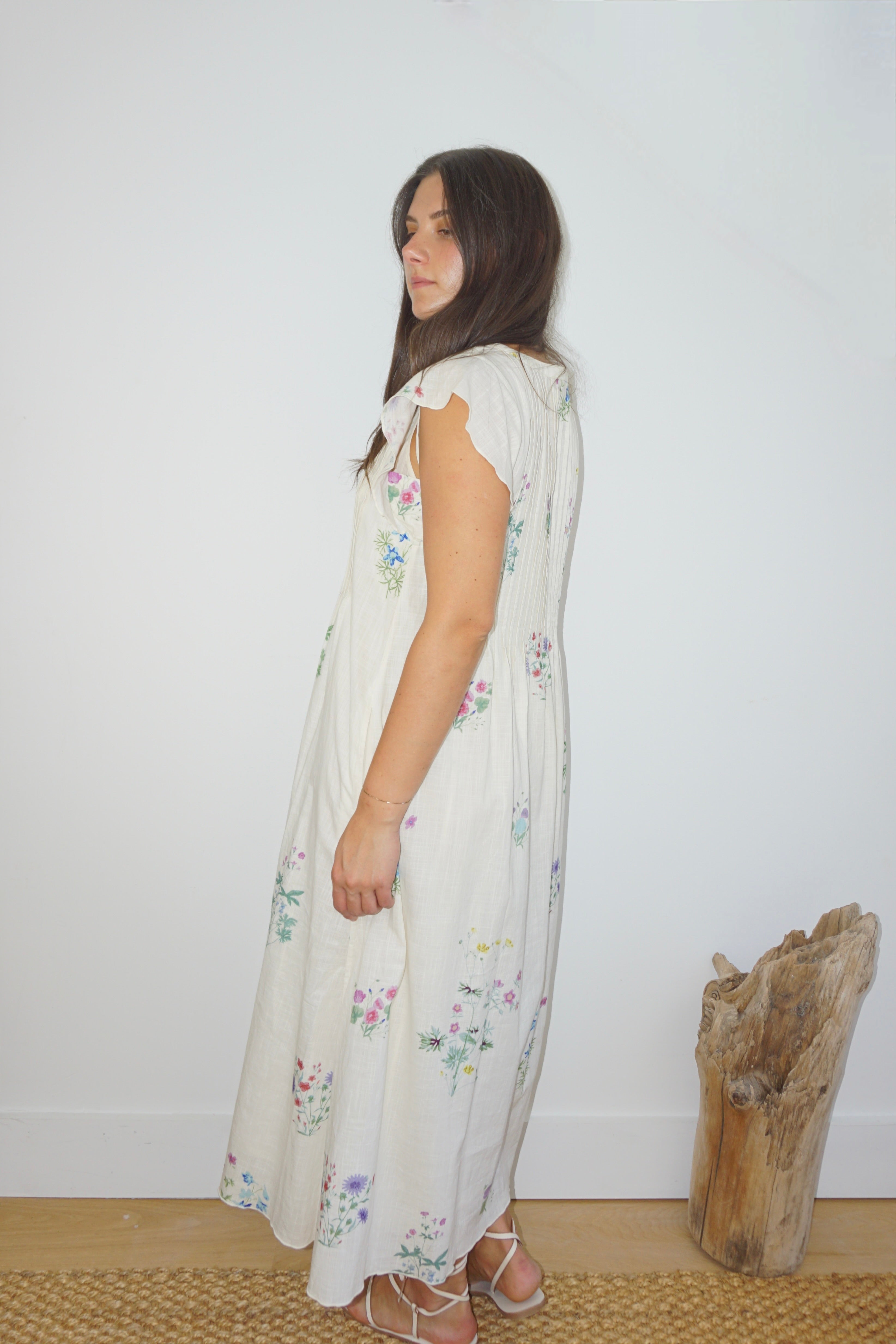 Doris Midi Dress in Cream Botanical