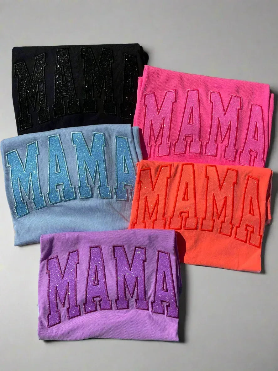 Mama Glitter Applique Embroidered Comfort Color Short Sleeve Shirt **FLASH SALE**