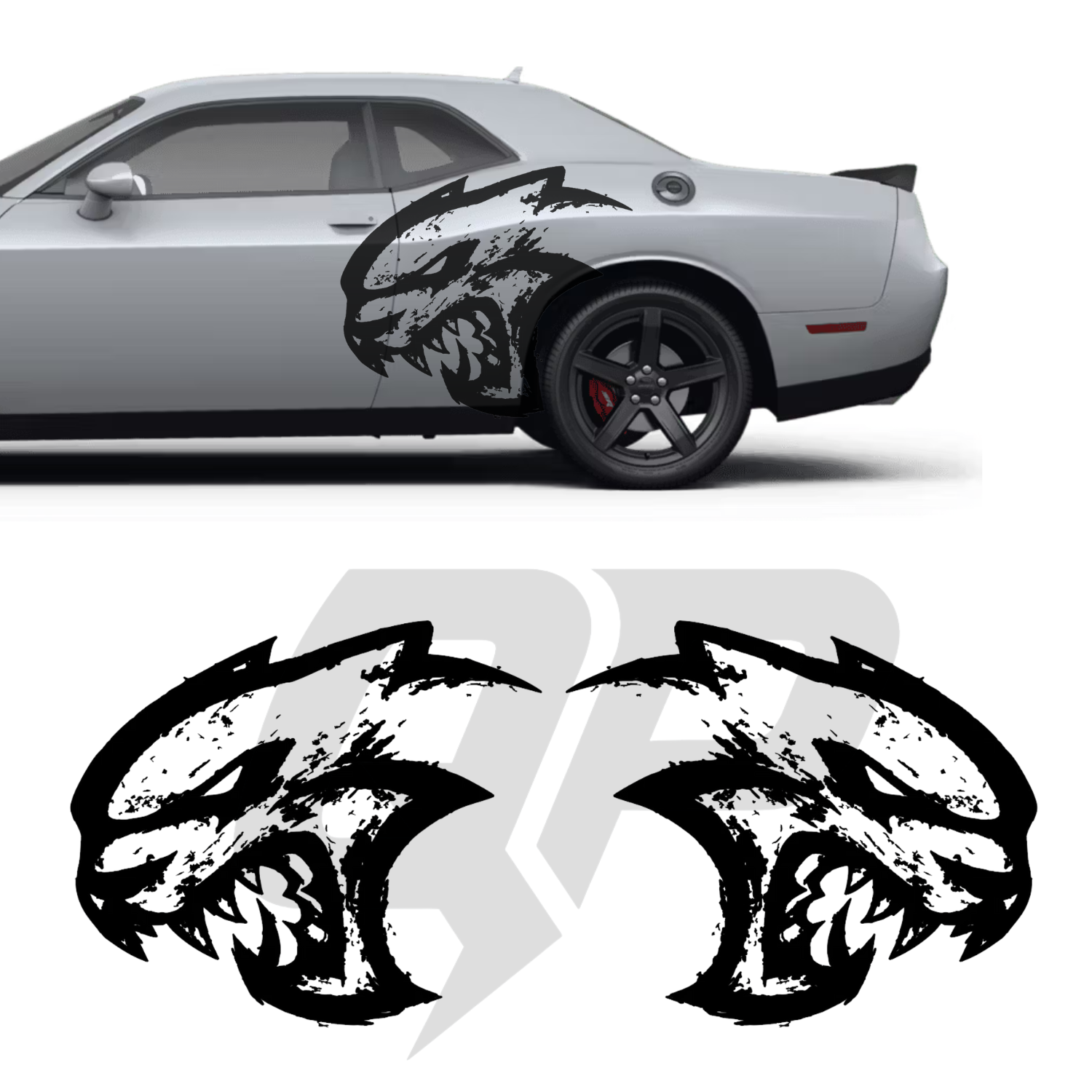 2015-2020 Dodge Challenger Grunge Hellcat Style Racing Stripes Decal Kit - Set of 2