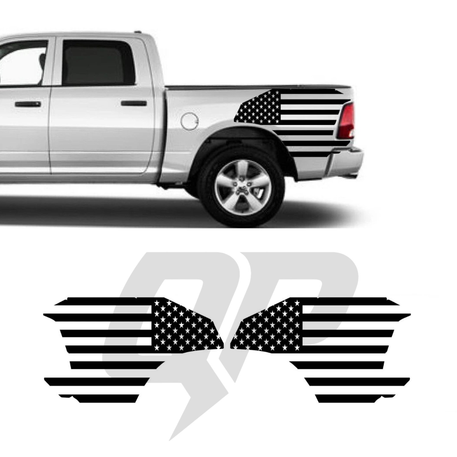 Dodge Ram USA Flag Rear Fender Side Graphics Kit - Premium Vinyl