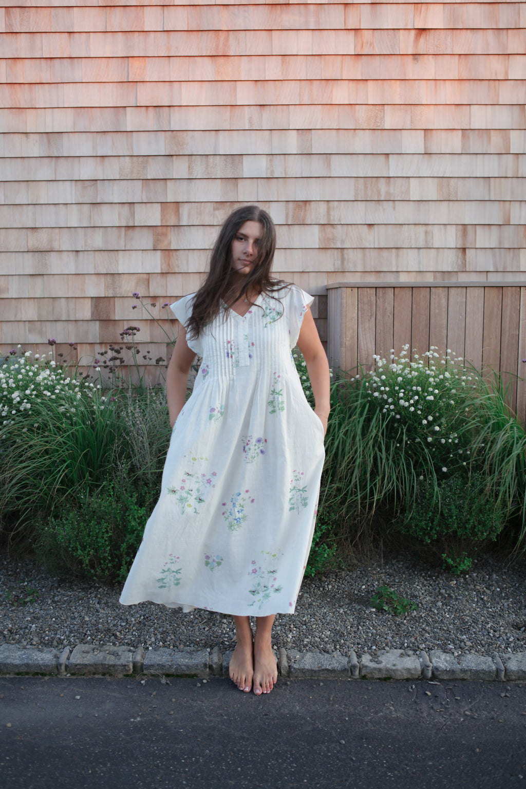 Doris Midi Dress in Cream Botanical