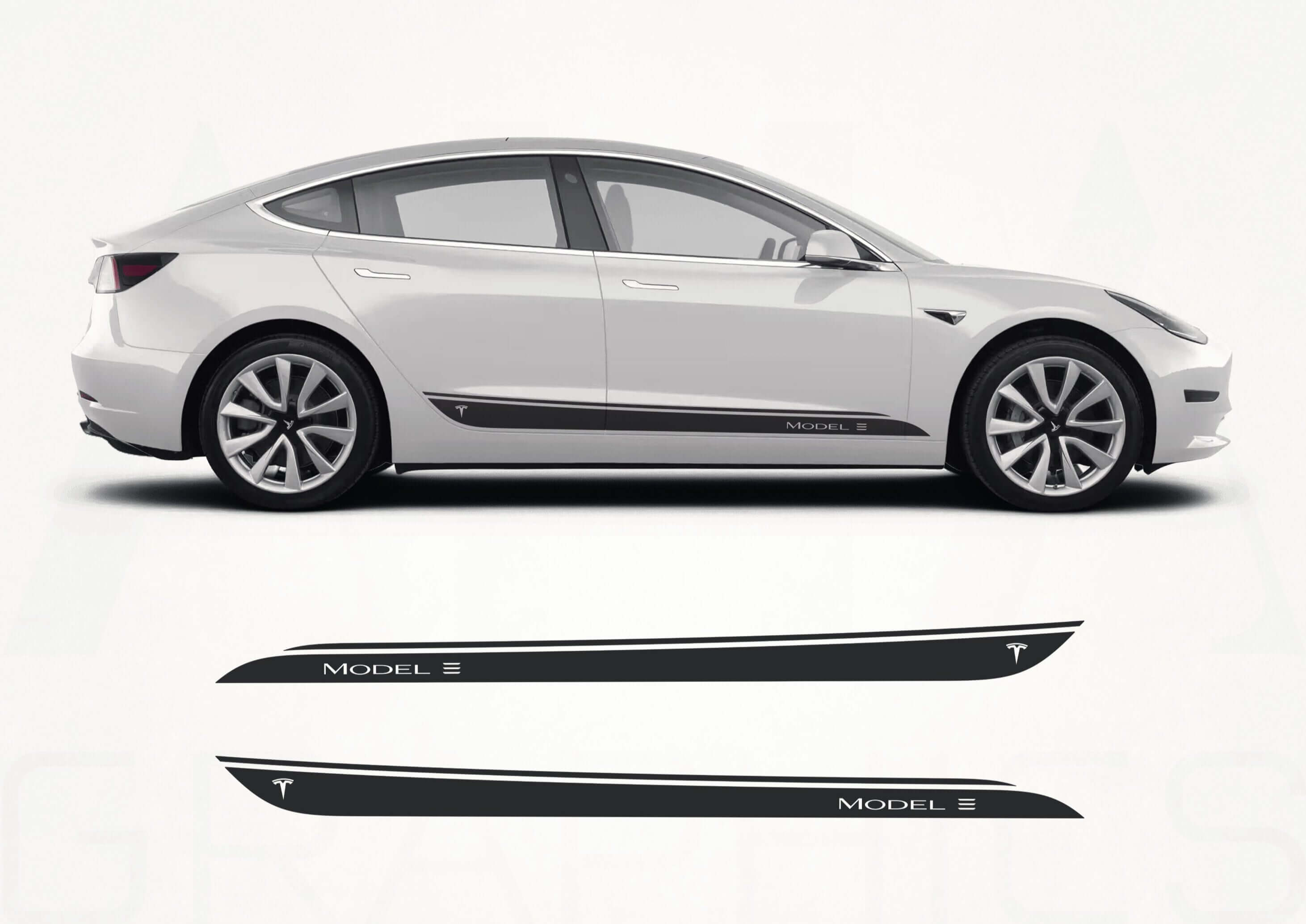 Tesla Model 3 Side Stripes Decal Kit (2017–2021) – Vinyl Rocker Panel Graphics