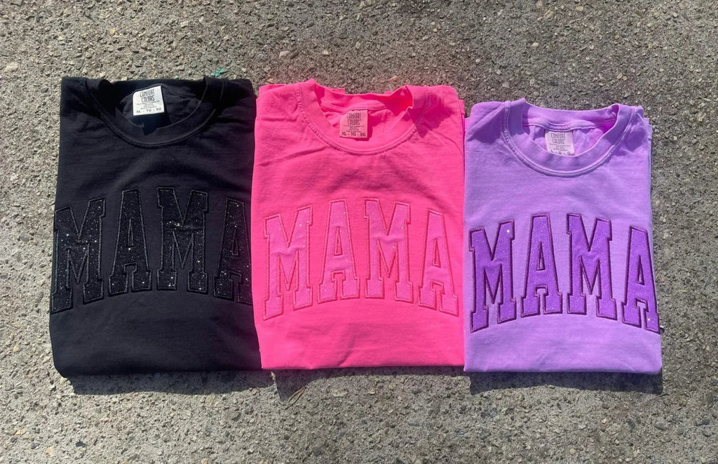 Mama Glitter Applique Embroidered Comfort Color Short Sleeve Shirt **FLASH SALE**