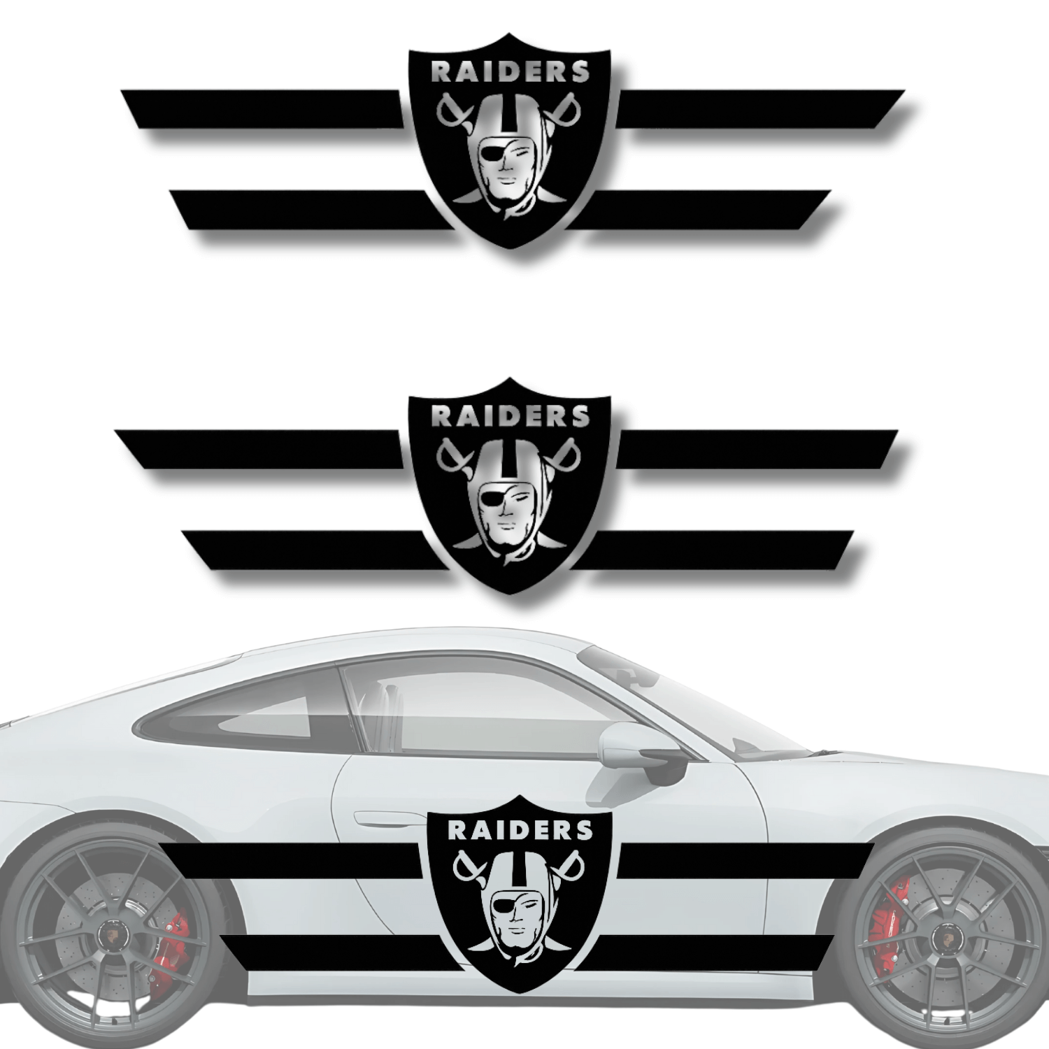 Las Vegas Raiders Racing Stripe Decal – Universal Fit Vinyl Sticker for Cars & Trucks