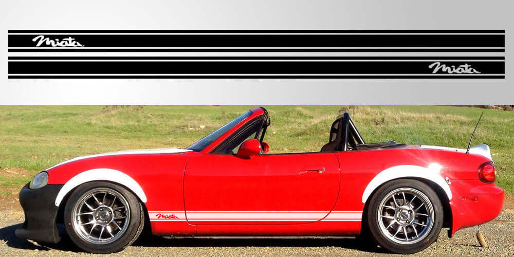 Mazda Miata MX-5 Triple Stripe Decal | NA NB NC Miata Script Vinyl