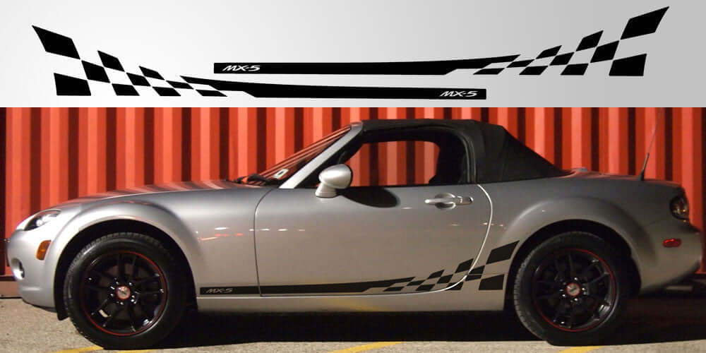 Mazda Miata MX-5 NC Checkered Door Stripe Decal | Gen 3 MX5 Logo Vinyl
