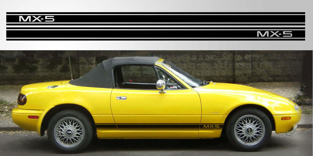 Mazda Miata MX-5 Triple Stripe Decal | NA NB NC Miata Script Vinyl